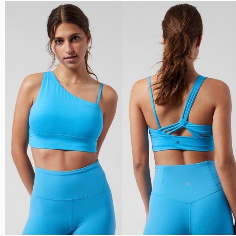 Athleta one shoulder longline sports bra in aquamarine size XS